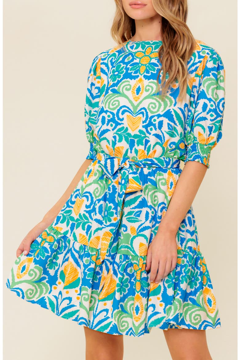 Puff Sleeve Fit & Flare Minidress, Alternate, color, BLUE GREEN