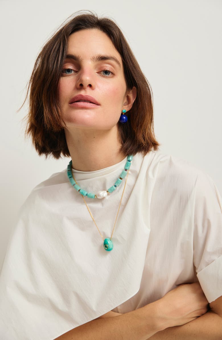 Lizzie Fortunato Umbria Lapis & Amazonite Drop Earrings, Alternate, color, Blue