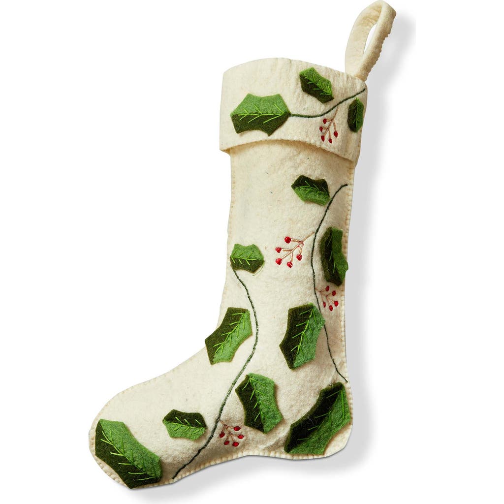Tag Holly And Berry Holiday Stocking White Multi Felt Decor In Multi