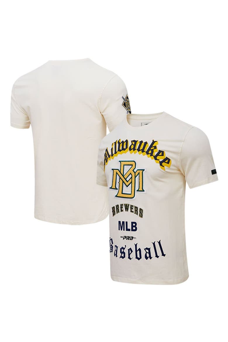 Men's Pro Standard Cream Milwaukee Brewers Cooperstown Collection Old English T-Shirt, Main, color, Cream