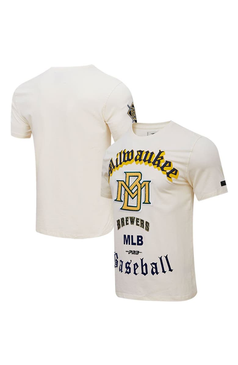 PRO STANDARD Men's Pro Standard Cream Milwaukee Brewers Cooperstown Collection Old English T-Shirt, Main, color, Cream