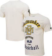 PRO STANDARD Men's Pro Standard Cream Milwaukee Brewers Cooperstown Collection Old English T-Shirt
