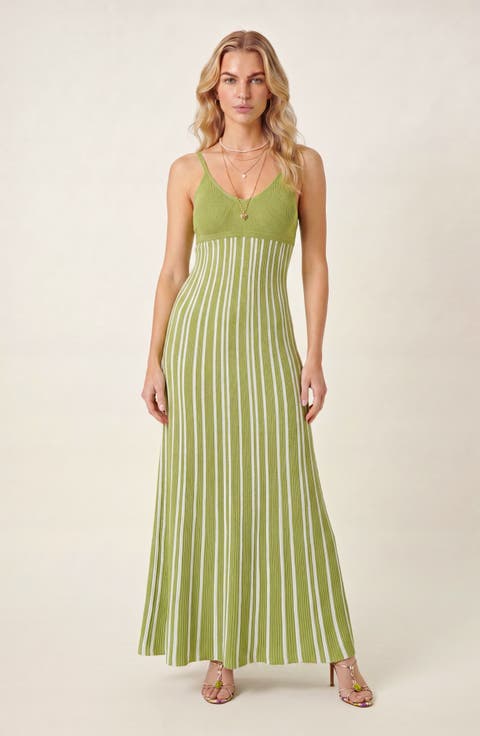 Sleeveless Knitted Striped Maxi Dress