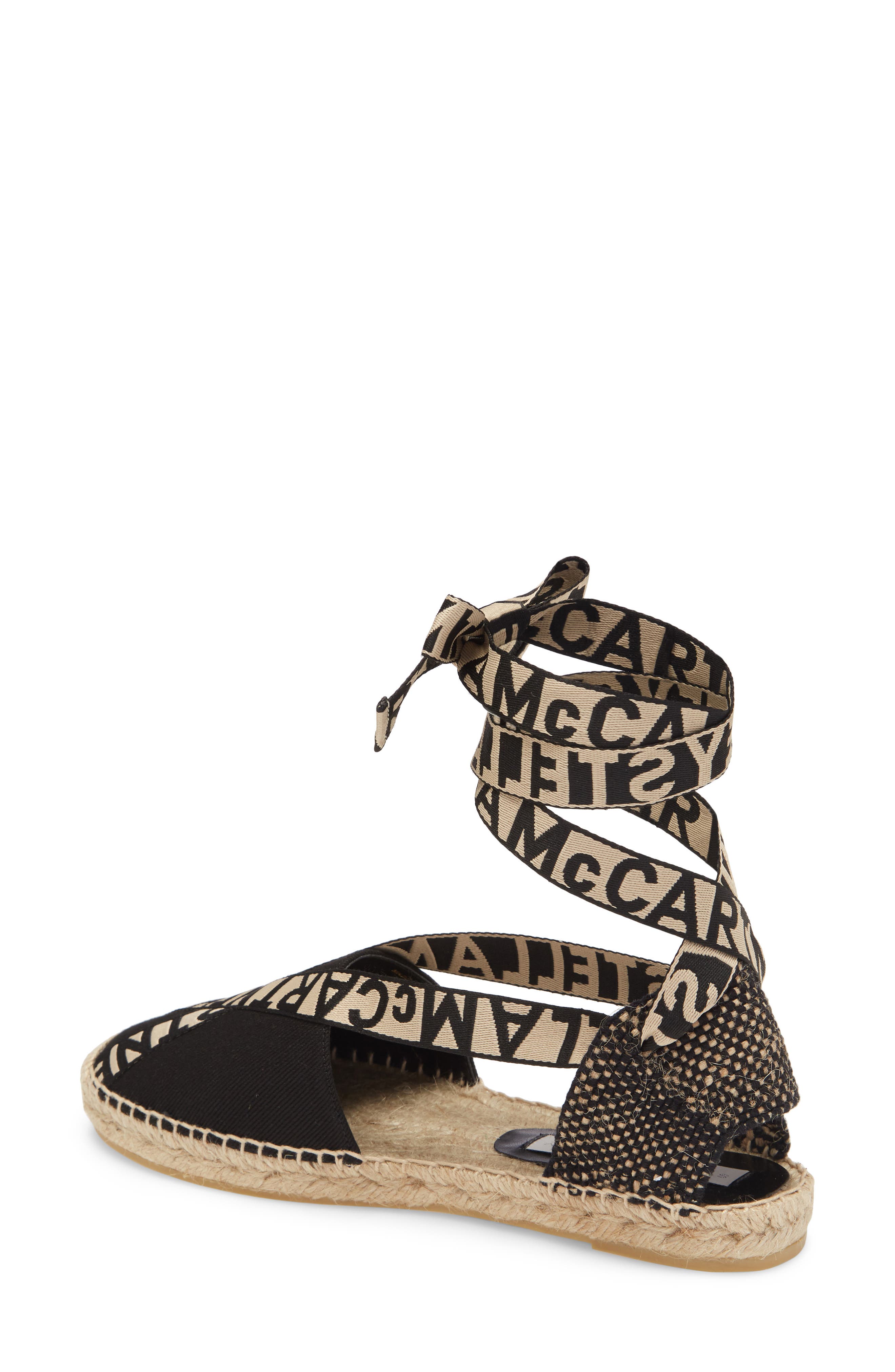 Stella McCartney Gaia Logo Ankle Wrap Espadrille Flat, Alternate, color, 