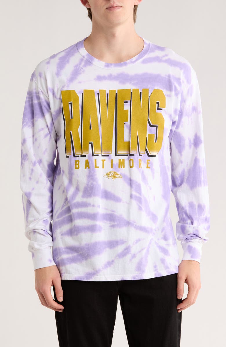 Junk Food Game Time Ravens Long Sleeve T-Shirt, Main, color, Purple Tie-Dye