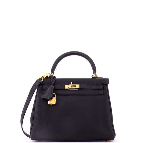 Kelly Handbag Black Togo with Gold Hardware 25