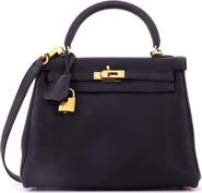 Pre-Owned Hermes Kelly Handbag Black Togo with Gold Hardware 25