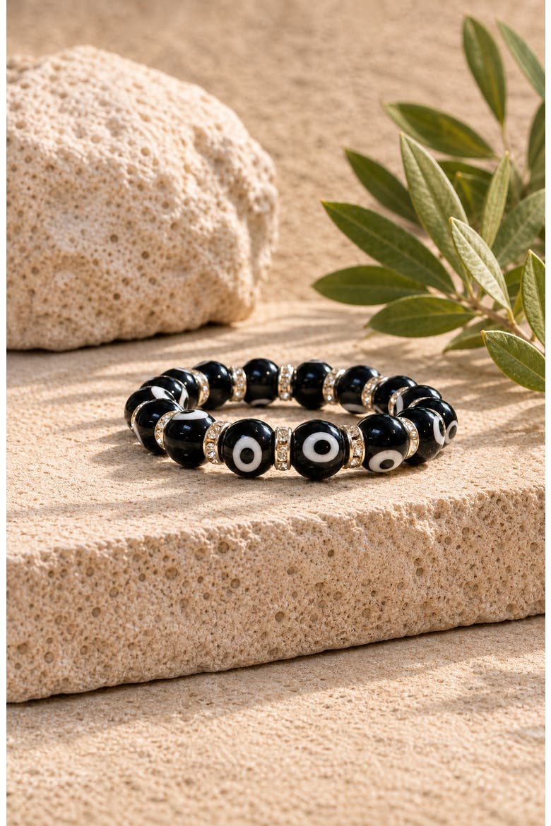 Evil Eye Beaded Bracelet, Alternate, color, Black