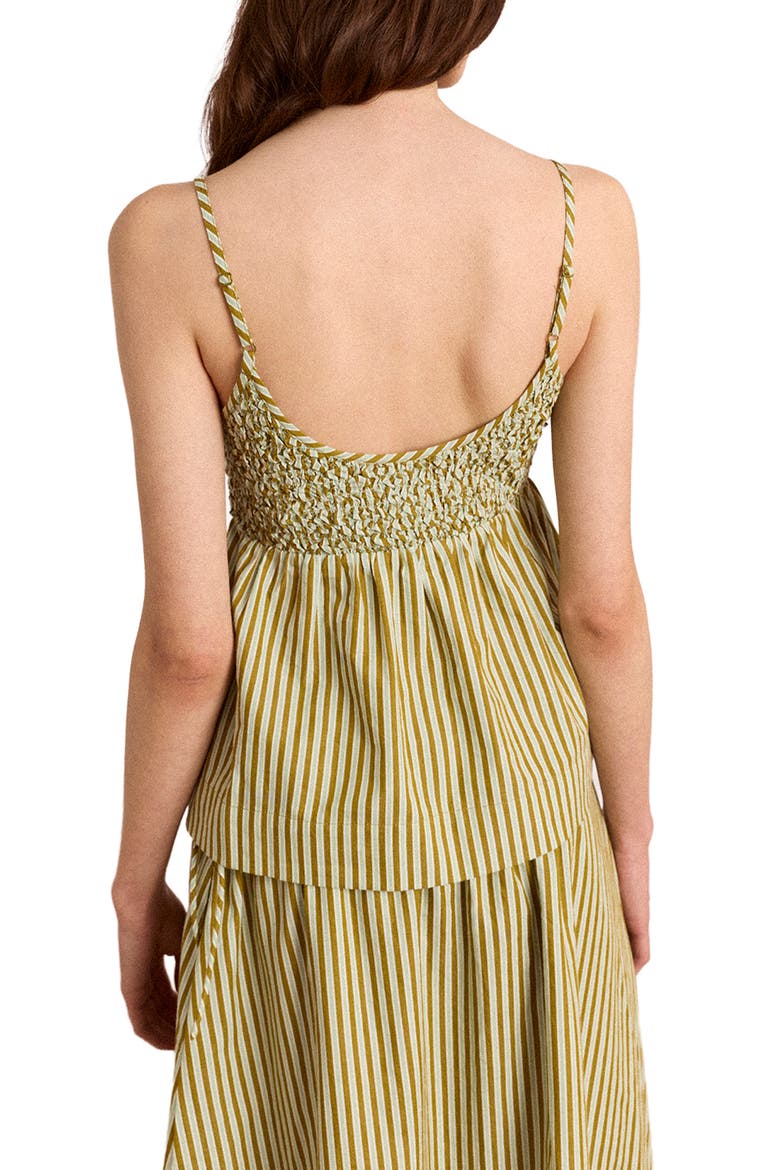 Dinah Striped Smocked Organic Cotton Camisole, Alternate, color, BASIL