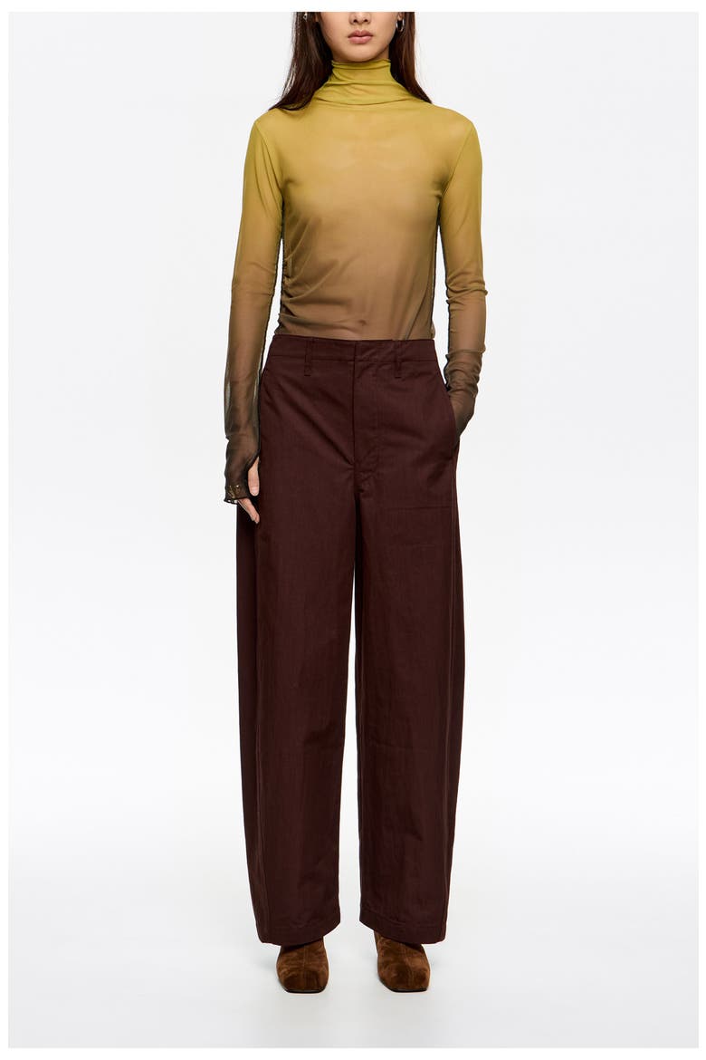 Technical Cotton Barrel Leg Trousers, Main, color, DARK BROWN
