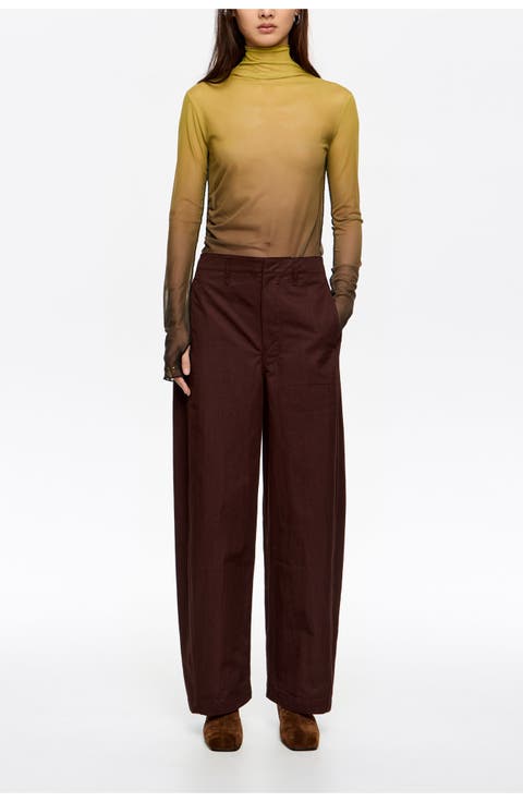Technical Cotton Barrel Leg Trousers