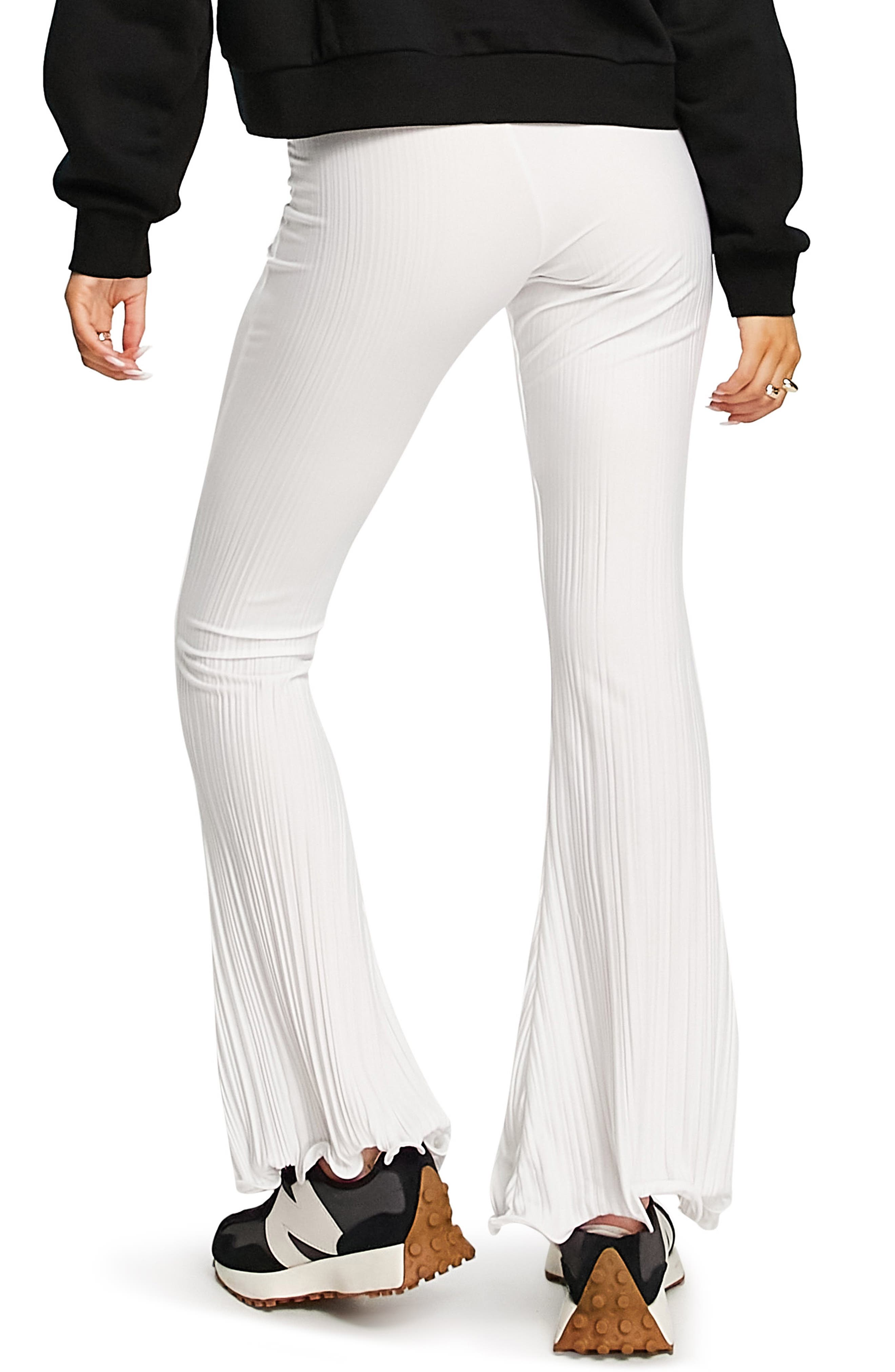 Topshop Flare High Waist Lettuce Hem Plissé Pants (Women) | Nordstromrack