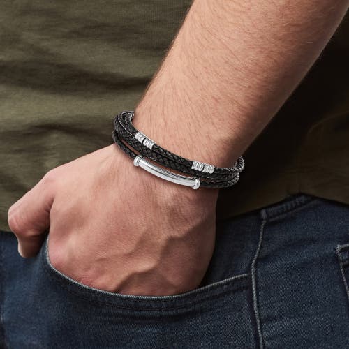Lucky Brand Stainless Steel Triple Row Black Cord Bracelet In Black