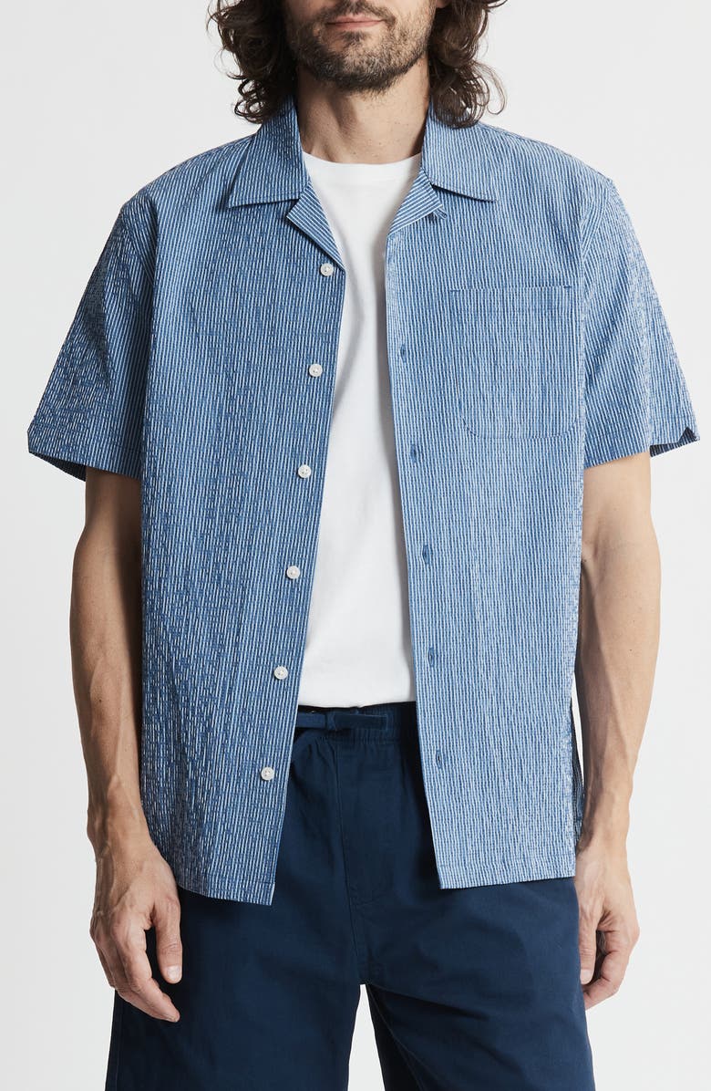 JACHS Suffolk Seersucker Camp Shirt, Main, color, Blue Stripe