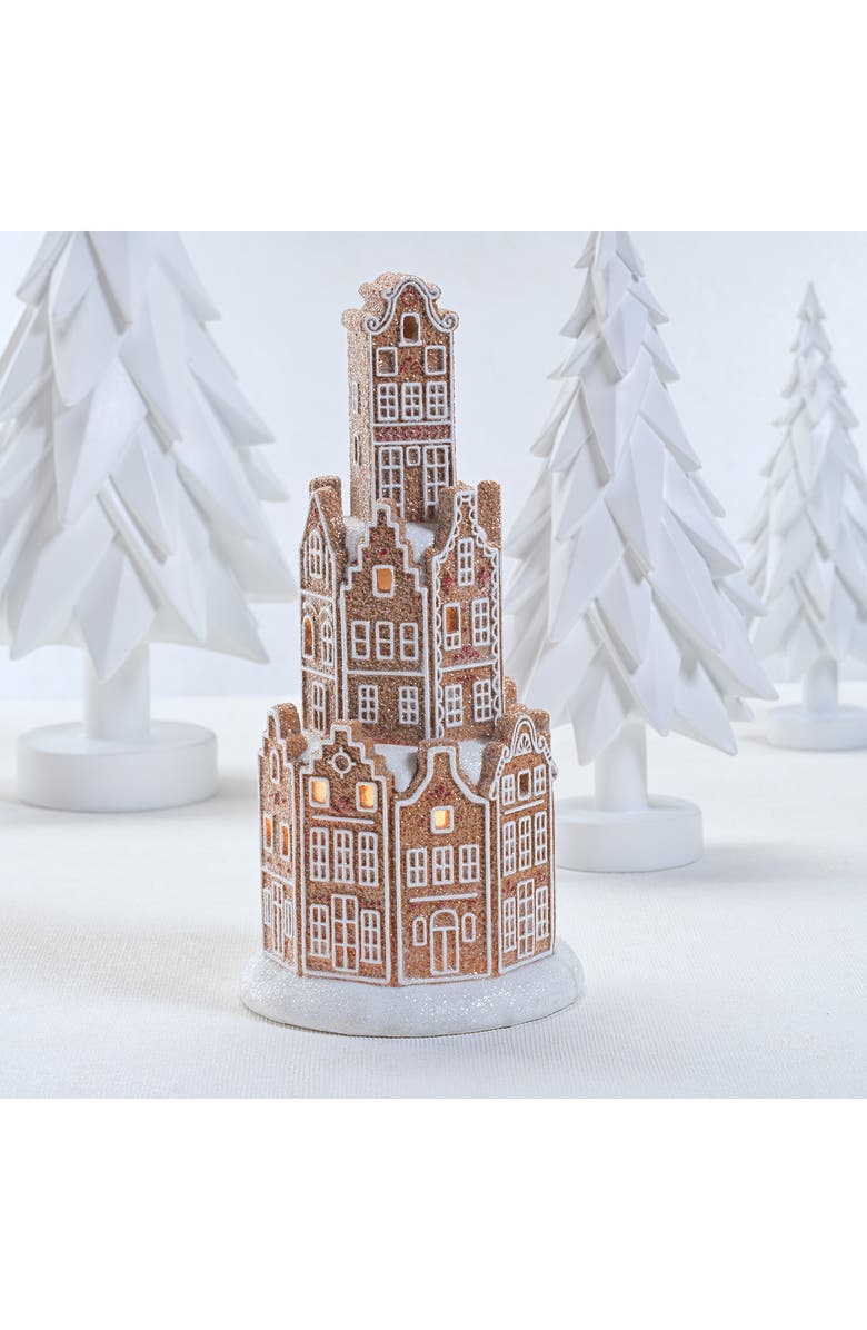 Zodax Adelard LED Holiday Gingerbread House, Alternate, color, Brown/ White