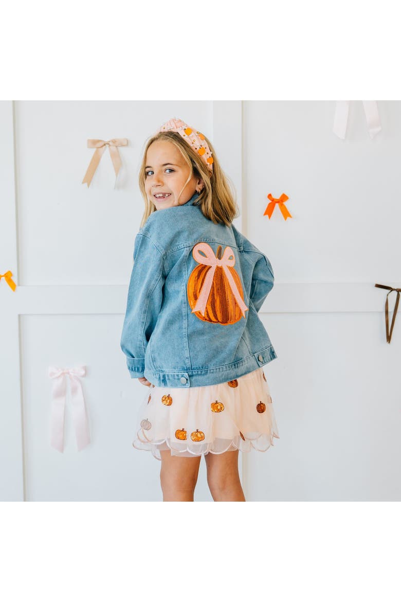 Pumpkin Sequin Patch Denim Jacket, Alternate, color, Denim