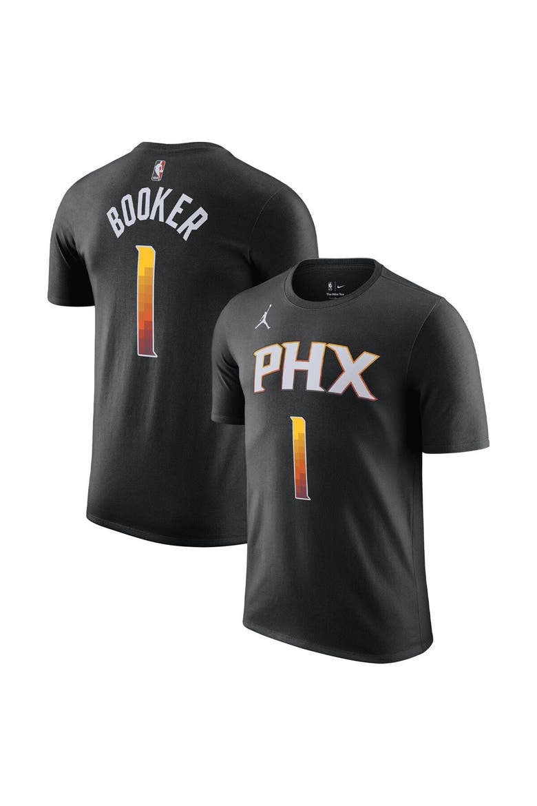 Men's Jordan Brand Devin Booker Black Phoenix Suns 2022/23 Statement Edition Name & Number T-Shirt, Main, color, Black