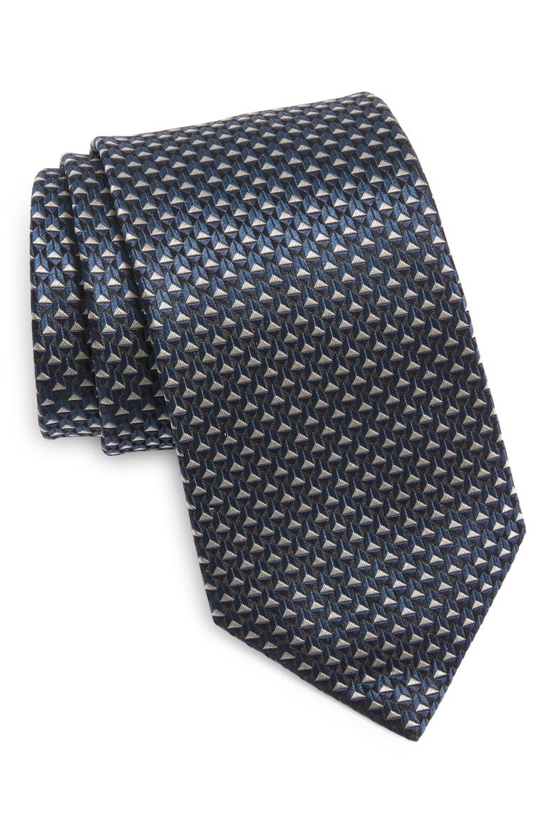 Geometric Silk Jacquard Tie, Main, color, DARKBLUE