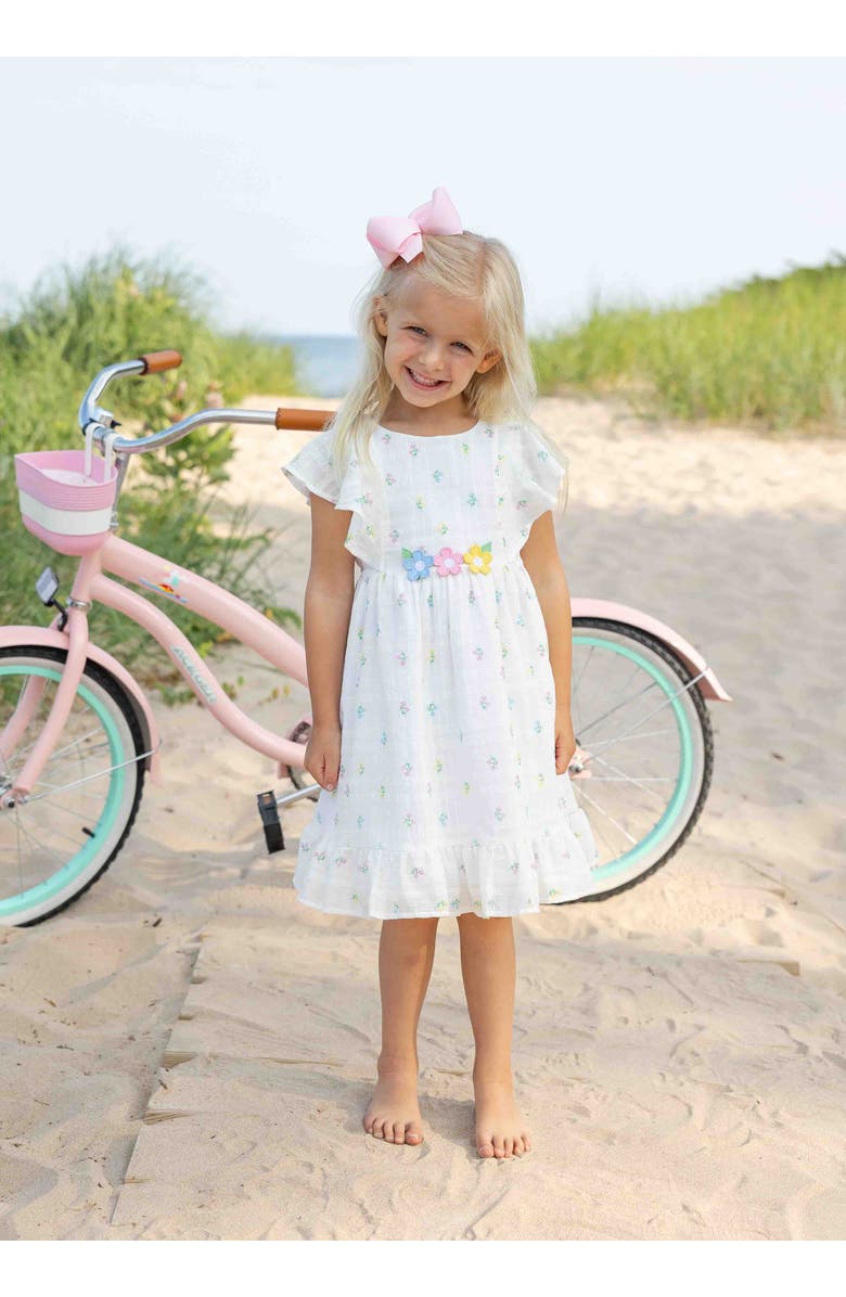 Florence Eiseman Textured Lawn Floral Printed Dress With Flowers, Alternate, color, White / Multicolor