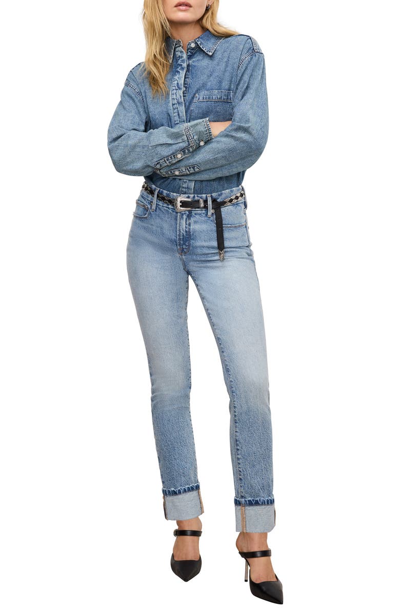 Good American Good Classic High Waist Slim Straight Leg Jeans, Alternate, color, Indigo754