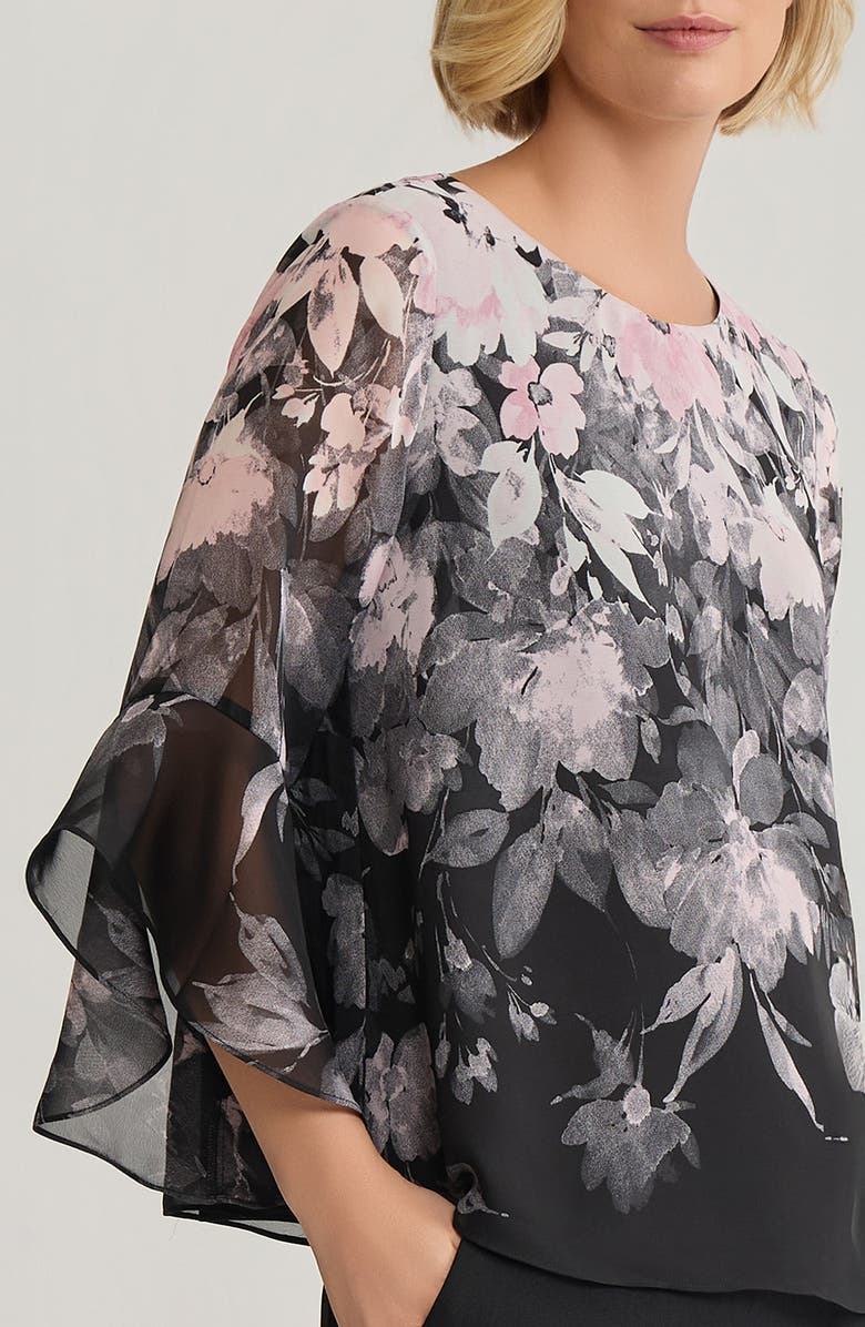 KASPER Floral Print Ruffle Sleeve Top, Alternate, color, 