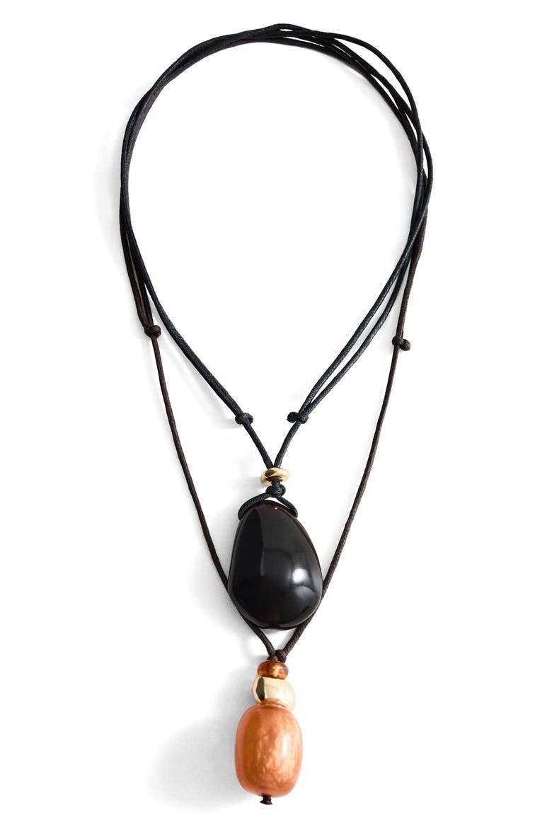 Combined Double Pendant Necklace, Main, color, BROWN