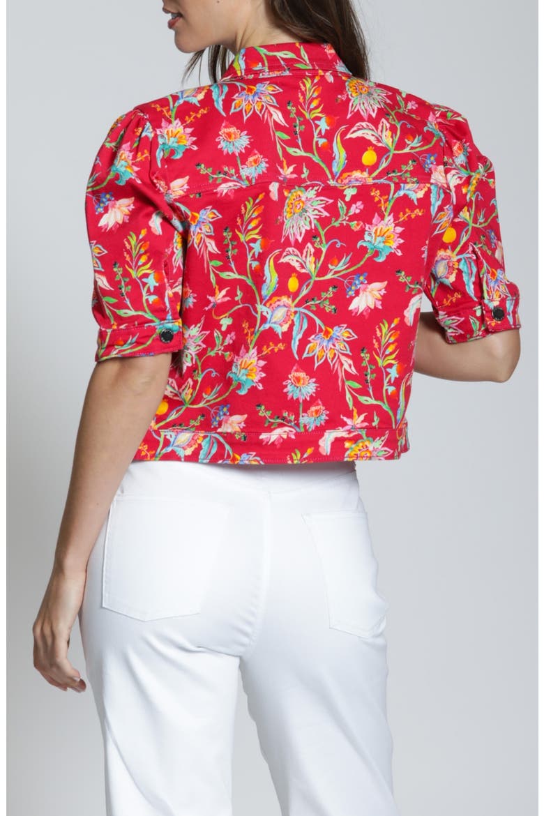Floral Print Short Sleeve Denim Jacket, Alternate, color, RED MULTI