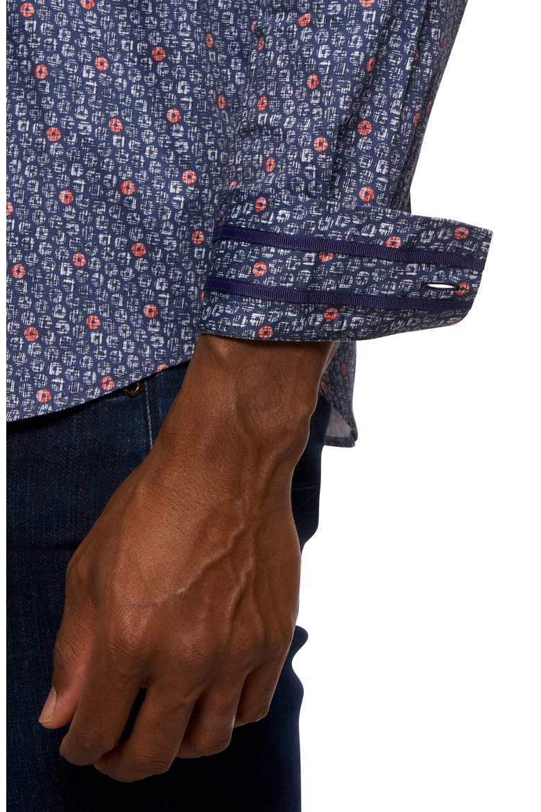 Priestley Ring Print Cotton Button-Up Shirt, Alternate, color, NAVY
