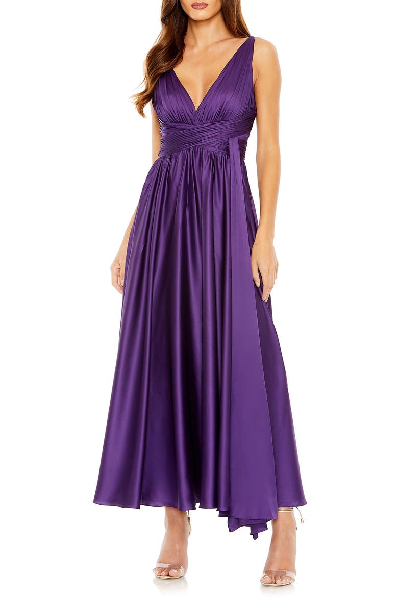 Ruched Top Halter Gown, Main, color, PURPLE