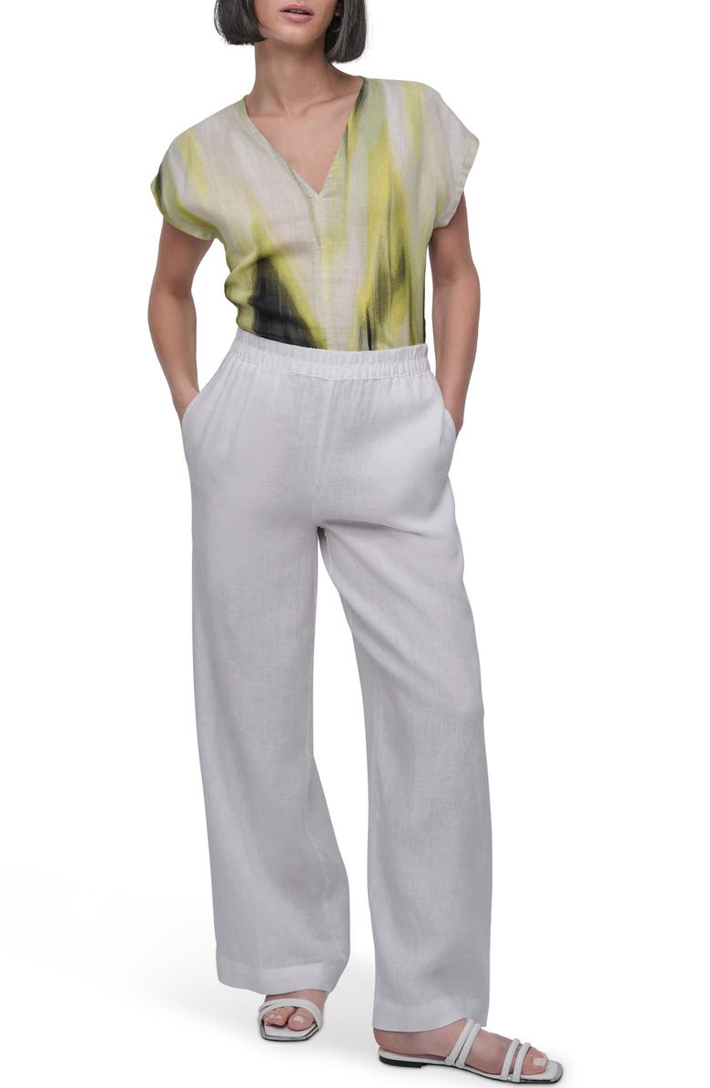 DKNY Wide Leg Linen Pants, Alternate, color, White