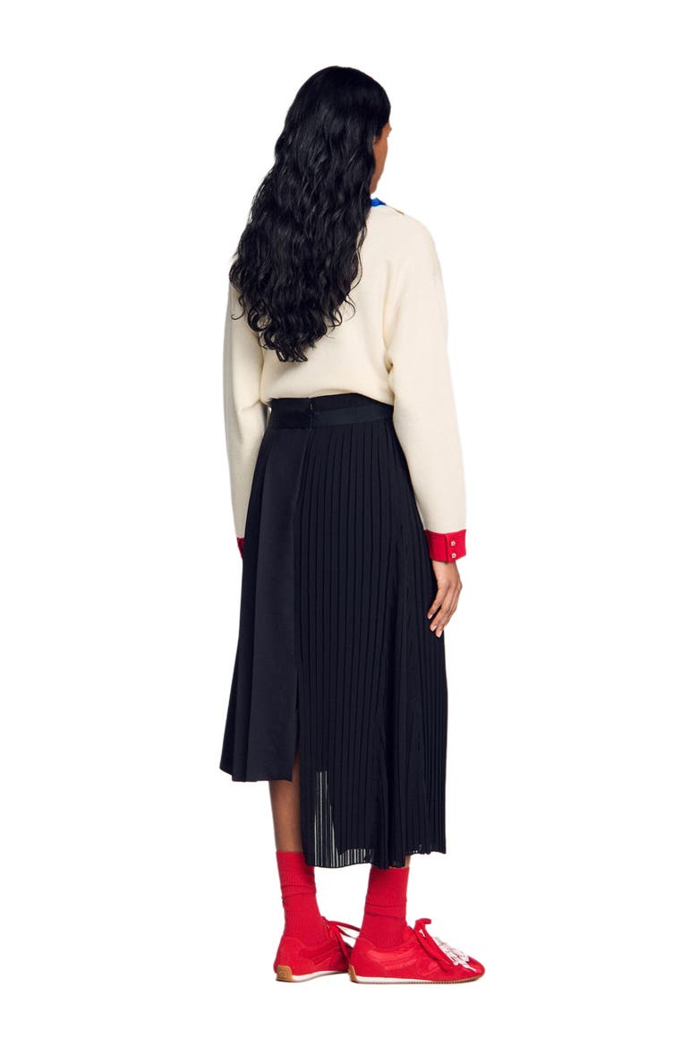 Long asymmetrical pleated skirt, Alternate, color, Black