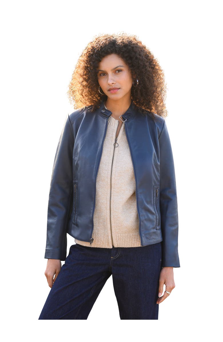 Celtic & Co. Stand Collar Biker Jacket, Main, color, Indigo