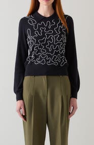 LK Bennett Judy Embellished Cotton & Merino Wool Collared Sweater