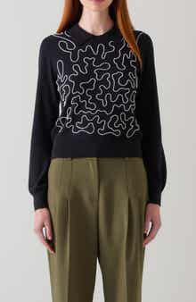 Judy Embellished Cotton & Merino Wool Collared Sweater