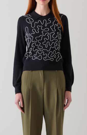 Judy Embellished Cotton & Merino Wool Collared Sweater