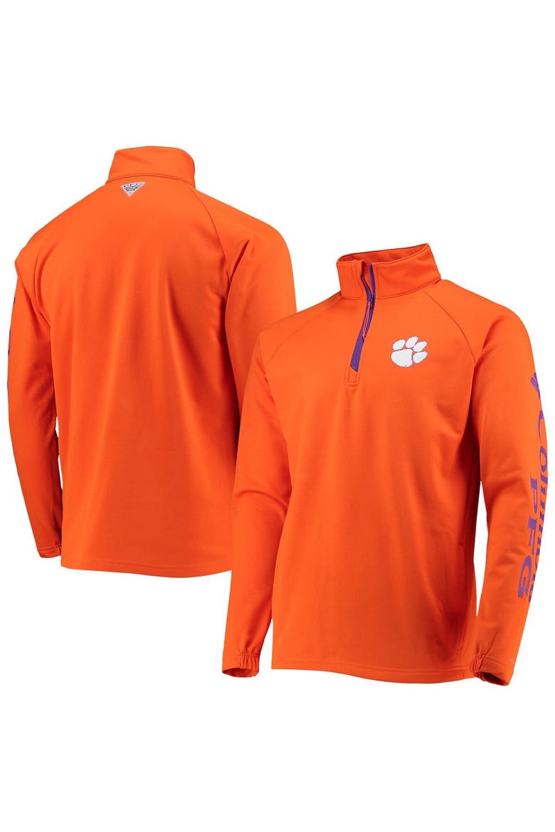 Men's Columbia Orange Clemson Tigers Terminal Tackle Fleece Raglan Omni-Shade Quarter-Zip Jacket, Main, color, Orange