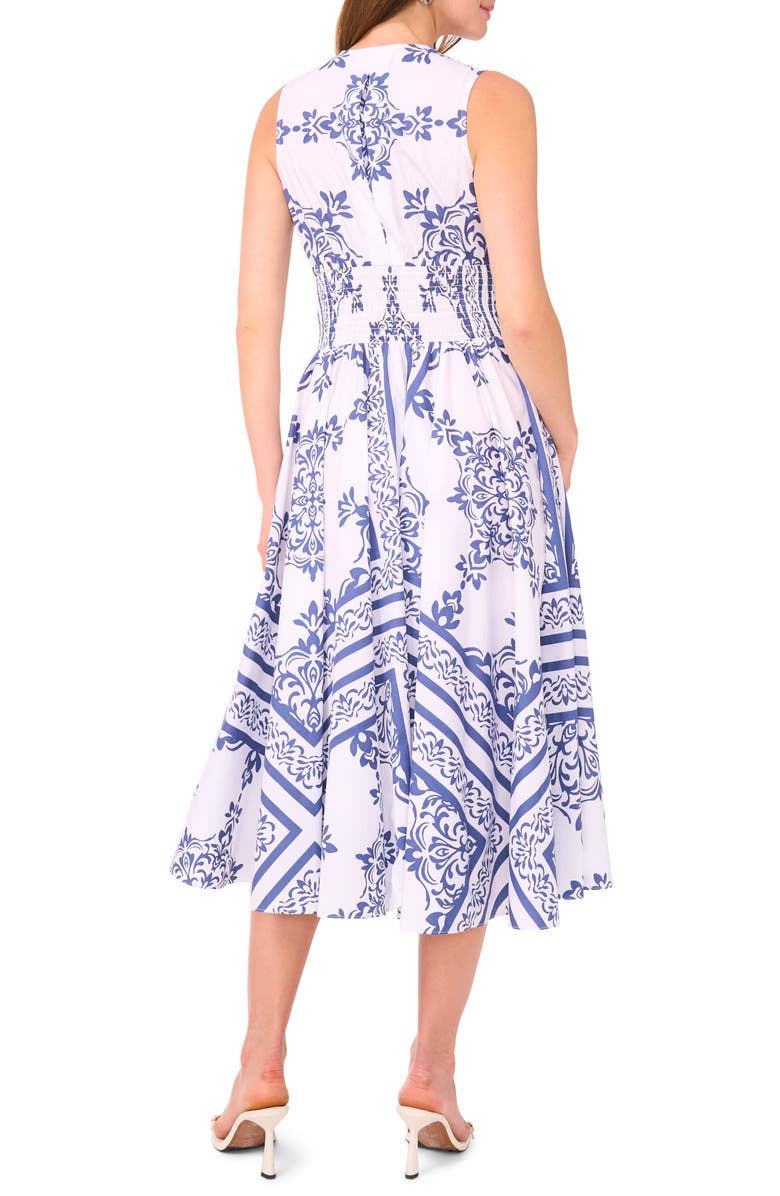 CeCe Sleeveless Belted Cotton Midi Dress, Alternate, color, Artesian Blue