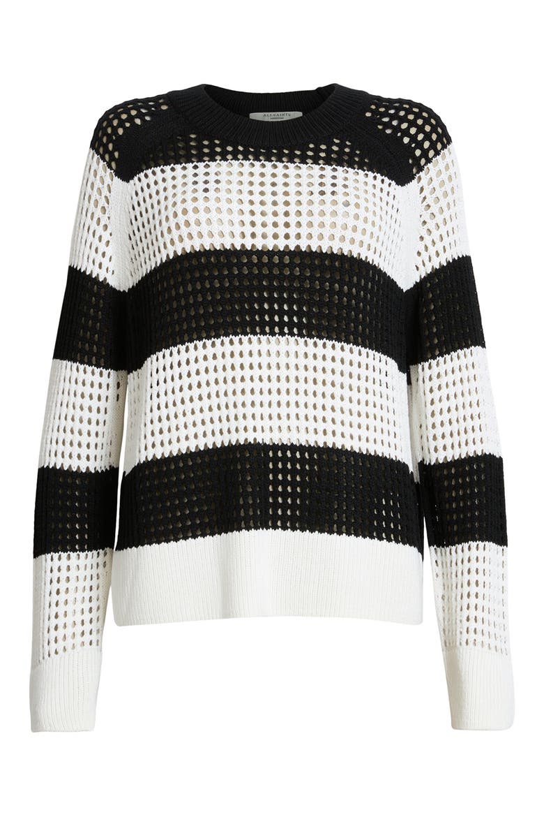 Paloma Stripe Open Stitch Crewneck Sweater, Alternate, color, BLACK/ WHITE