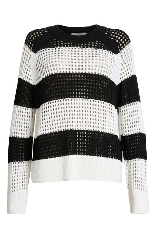 Allsaints Paloma Stripe Open Stitch Crewneck Sweater In Black/white
