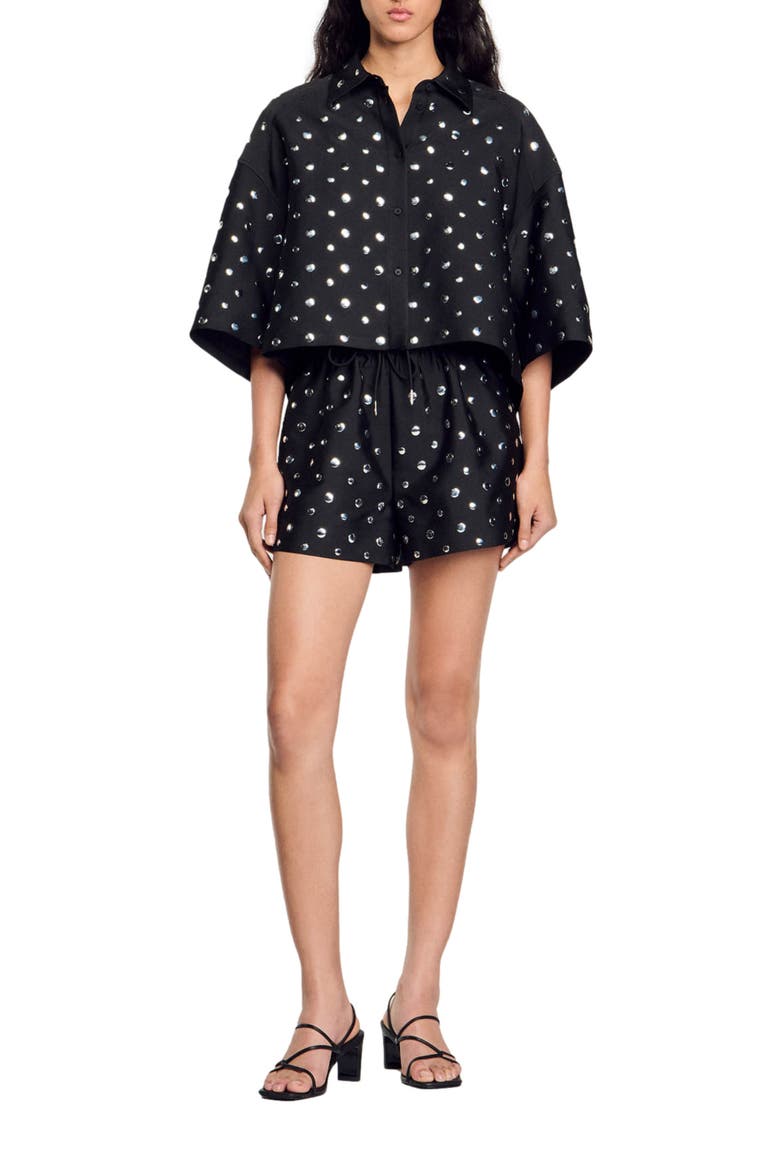 Stud-embellished shirt, Alternate, color, Black