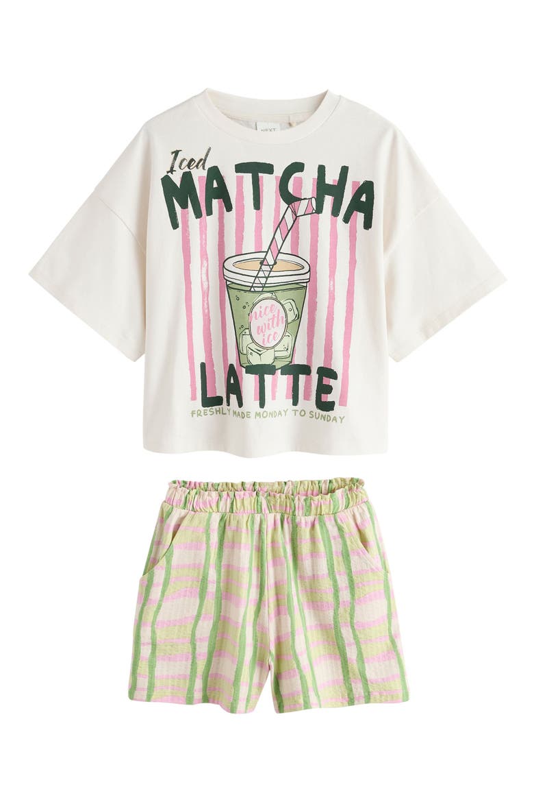 Kids' Matcha Graphic T-Shirt & Shorts Set, Main, color, GREEN