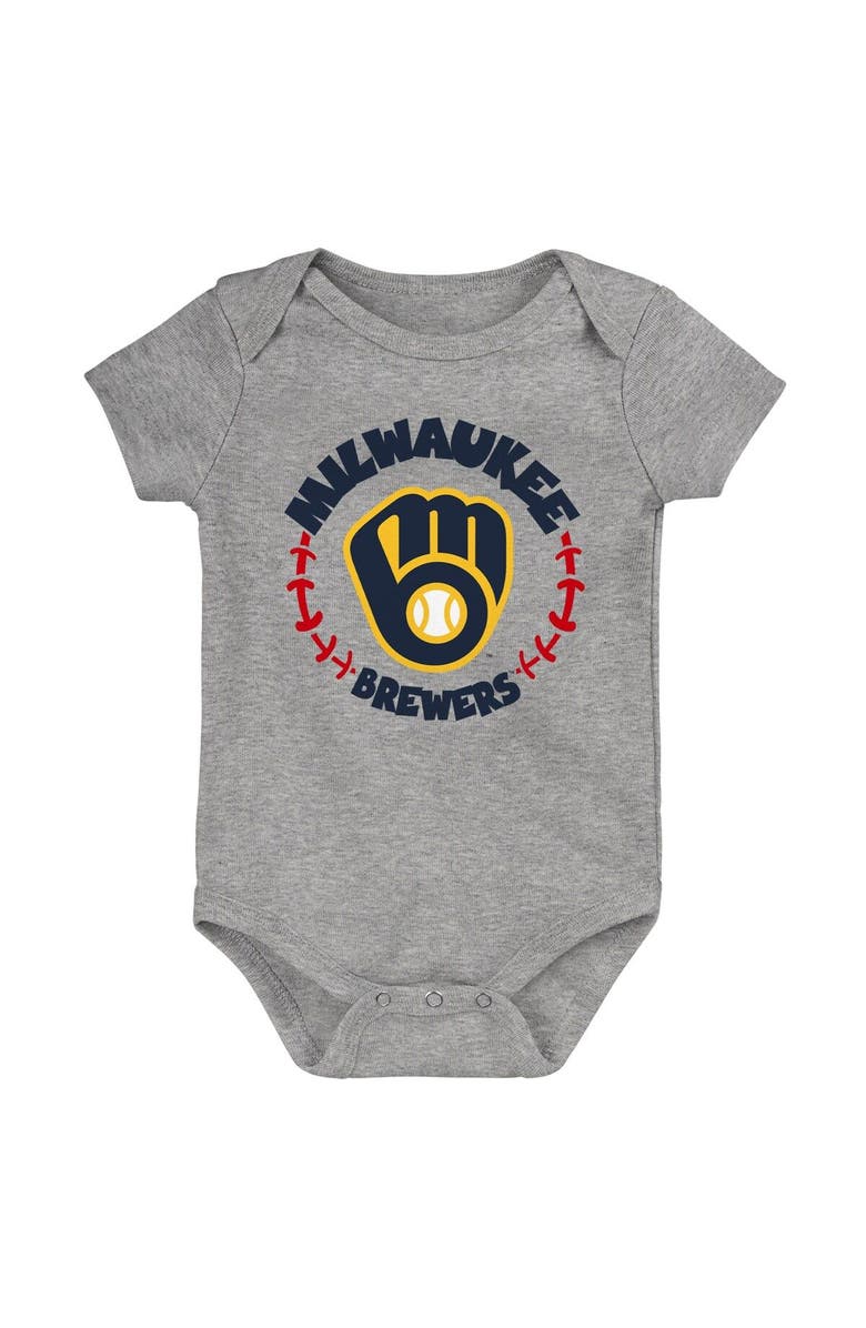 Outerstuff Newborn & Infant Gold/White/Heather Gray Milwaukee Brewers Biggest Little Fan 3-Pack Bodysuit Set, Alternate, color, Gold