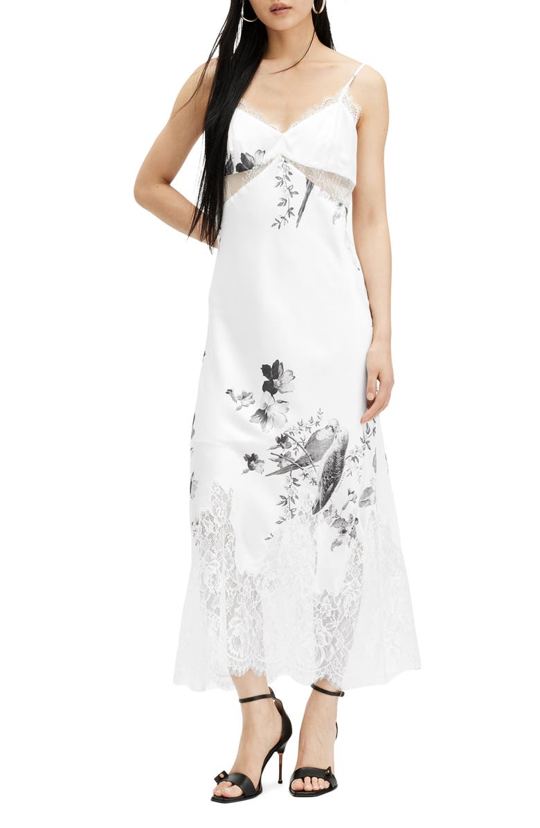 AllSaints Evangelia Iona Lace Trim Slipdress, Main, color, Off White