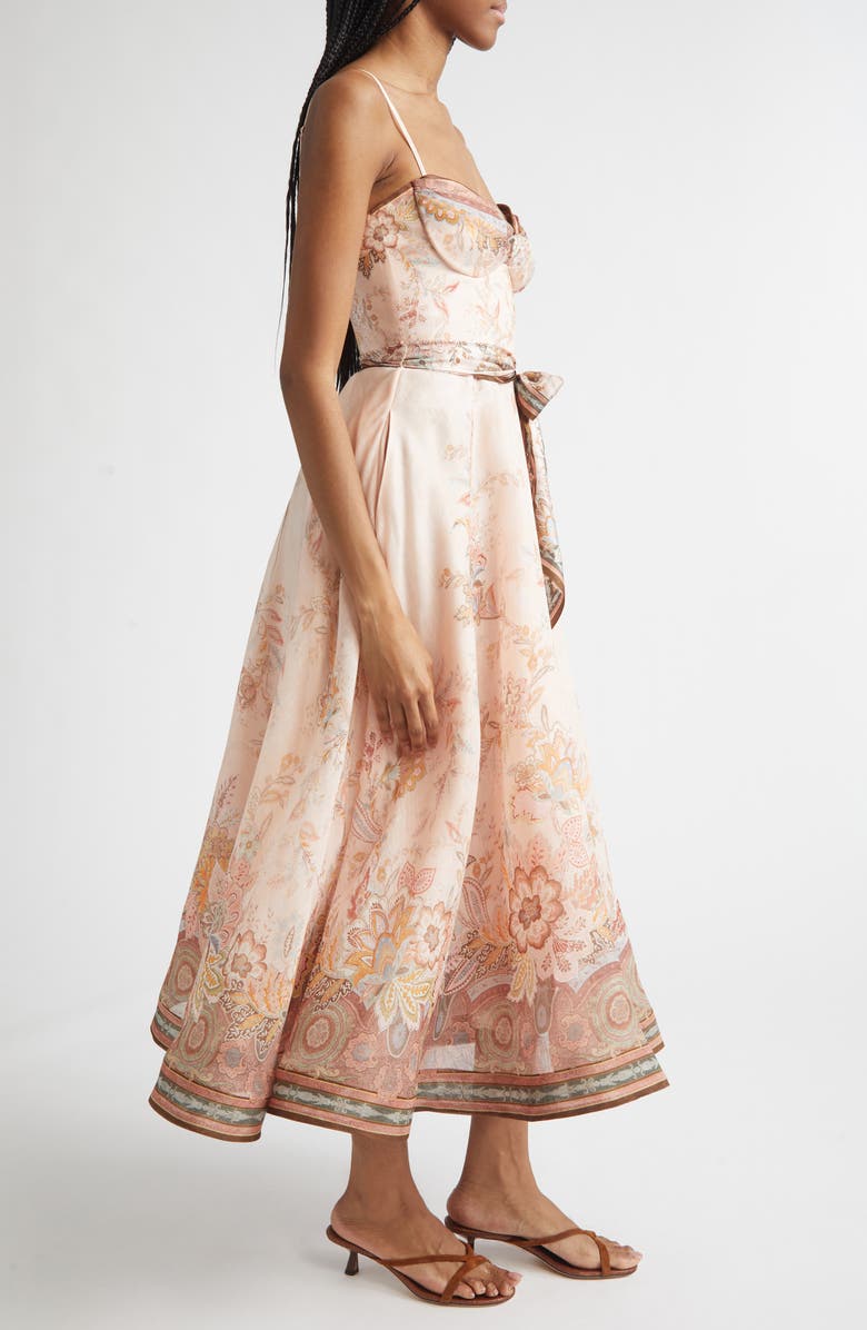 Zimmermann Alchemy Paisley Structured Linen & Silk Organza Midi Dress, Alternate, color, Pink Paisley