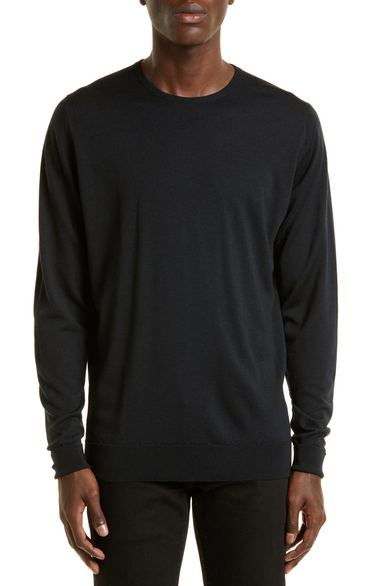 John Smedley Marcus Virgin Wool Crewneck Sweater, Main, color, Black