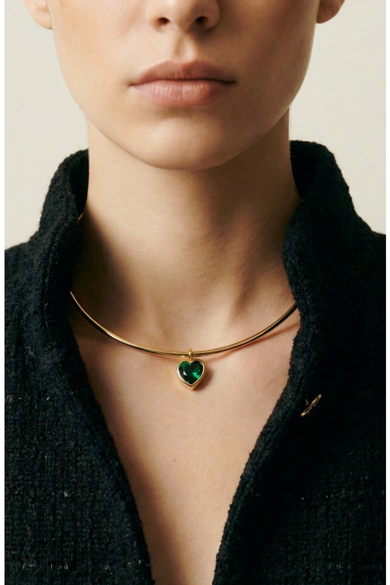 The Heart Pendant Cubic Zirconia Choker, Alternate, color, GOLD