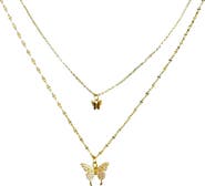 DLORIA Fluttering Elegance Gold Butterfly Two Layer Necklace