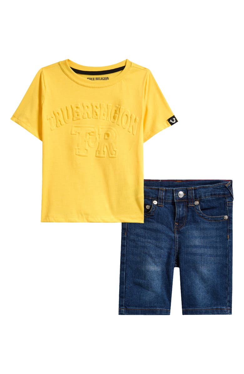True Religion Kids' Embossed Logo T-Shirt & Denim Shorts, Main, color,
