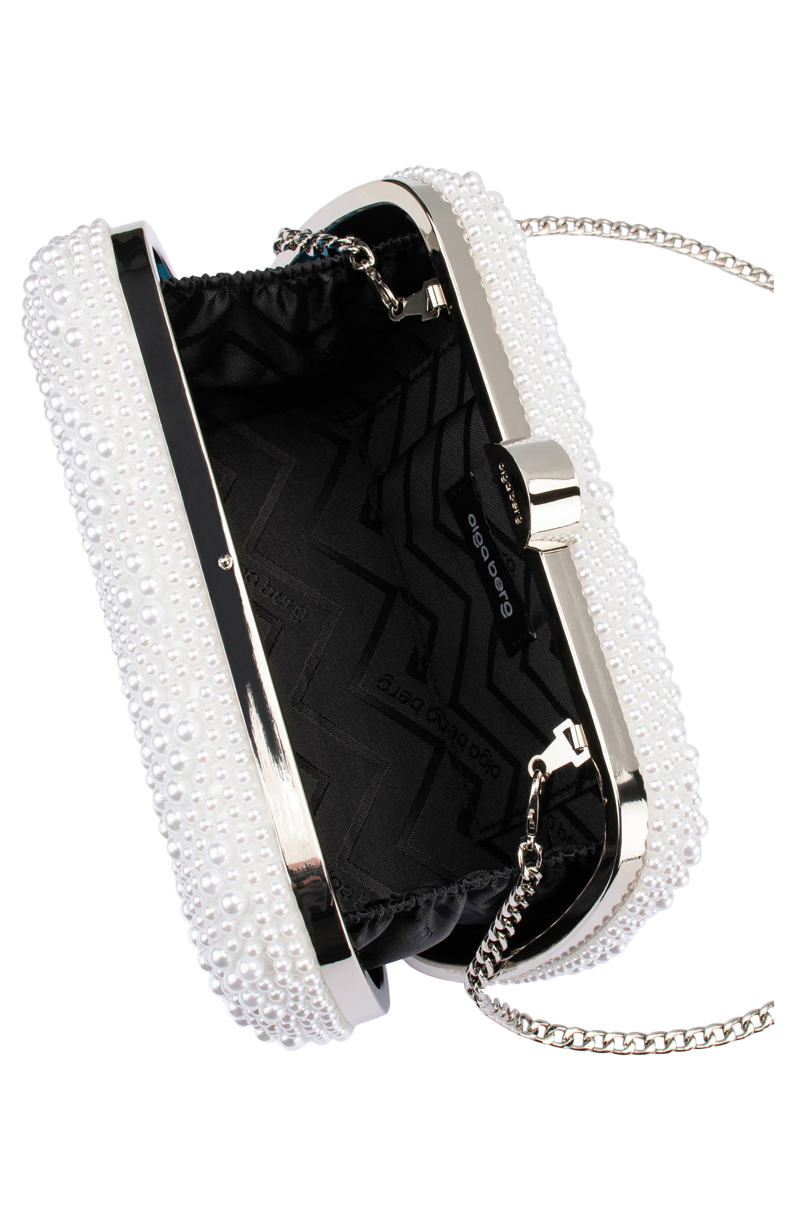 Olga Berg Claire Faux Pearl Frame Clutch, Alternate, color, Pearl