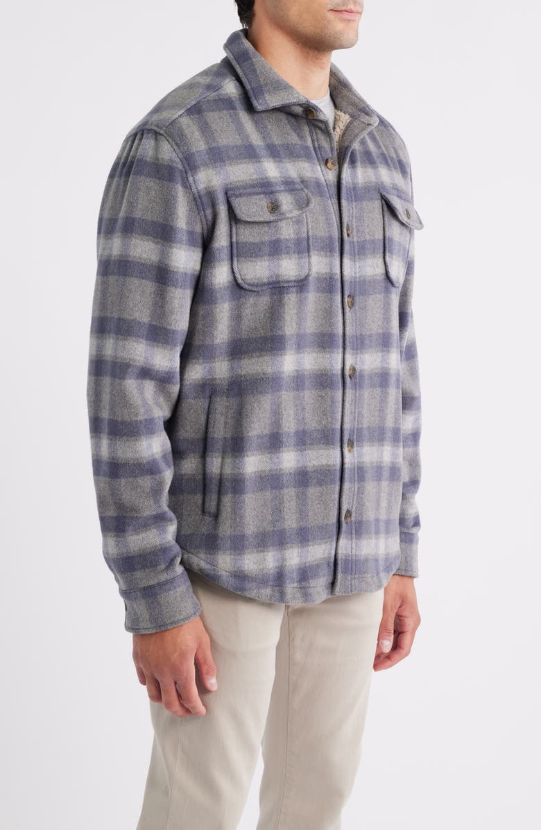 johnnie-O Hassler Fleece Lined Plaid Wool Blend Flannel Shirt Jacket, Alternate, color, Light Gray